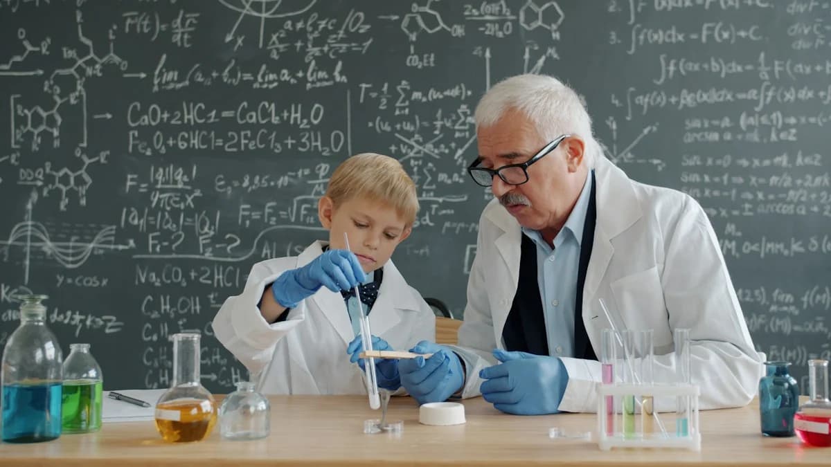 Kling4 使用场景:老师和学生一起做化学实验